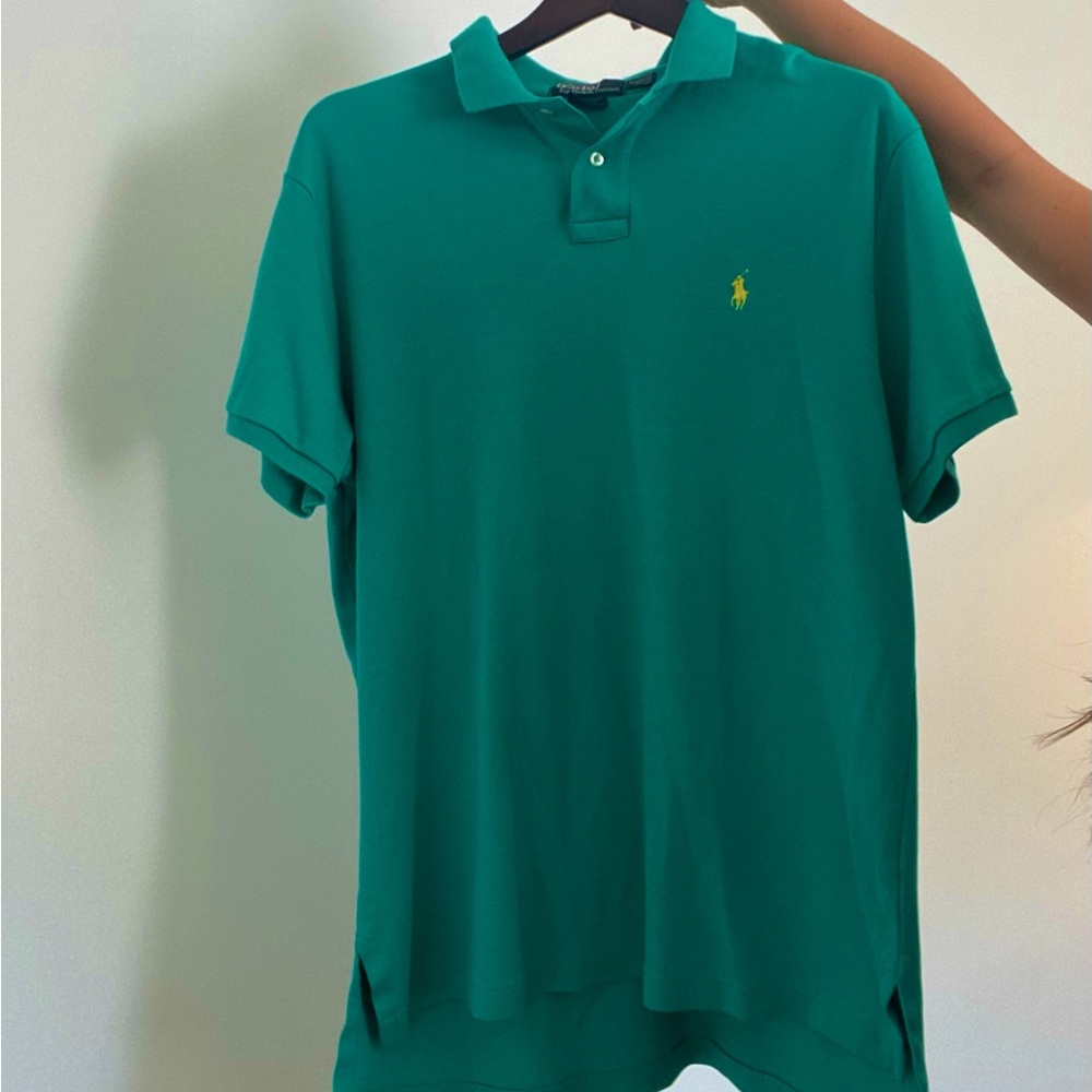 Large Teal Green Custom Fit Ralph Lauren polo (yellow horseman) Size Large